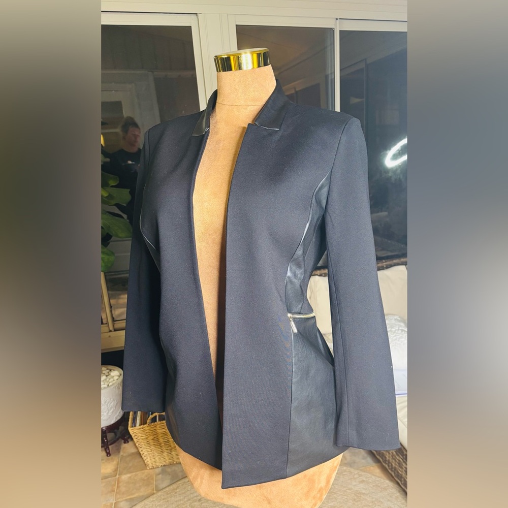 Anne Klein Black Blazer with Leather Accents NWT